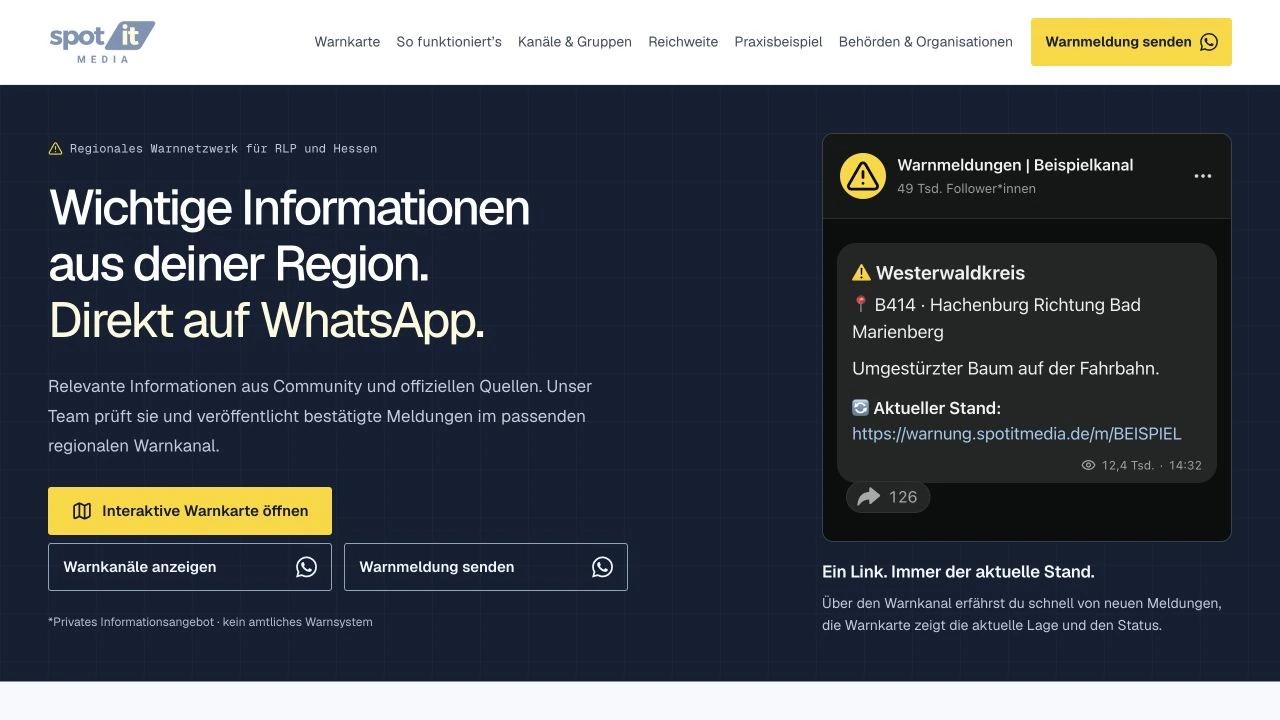Startseite des Warnnetzwerks